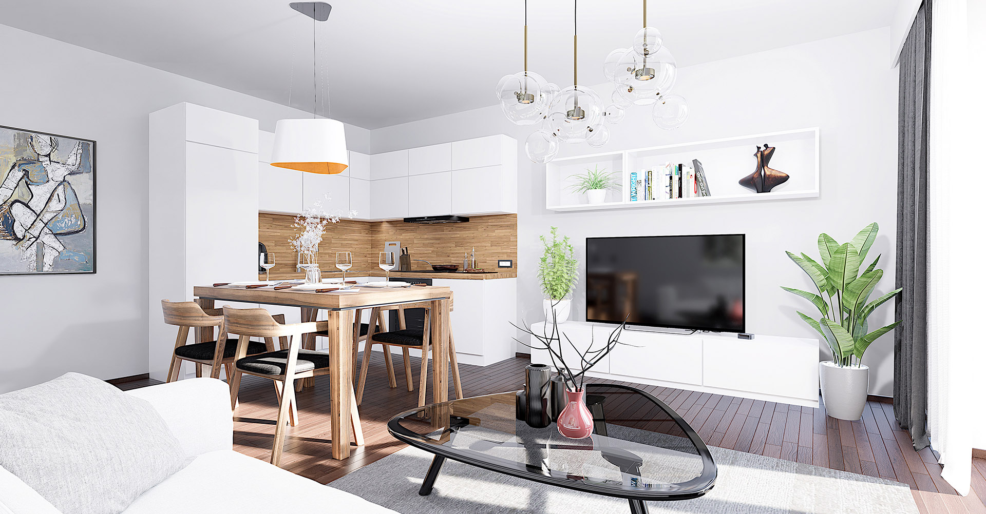 Bydlení Brandýs - vizualizace obývacího pokoje
